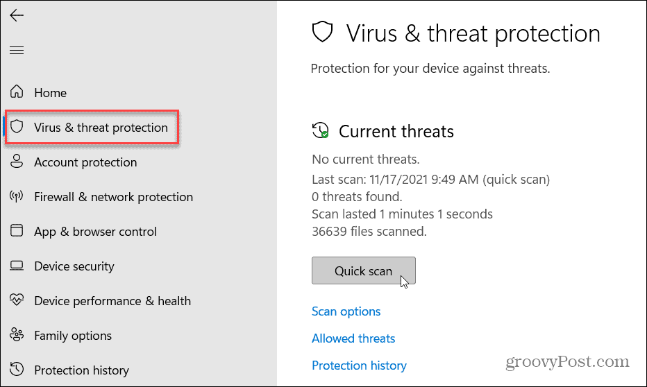 Защита от вирусов и угроз Windows 11