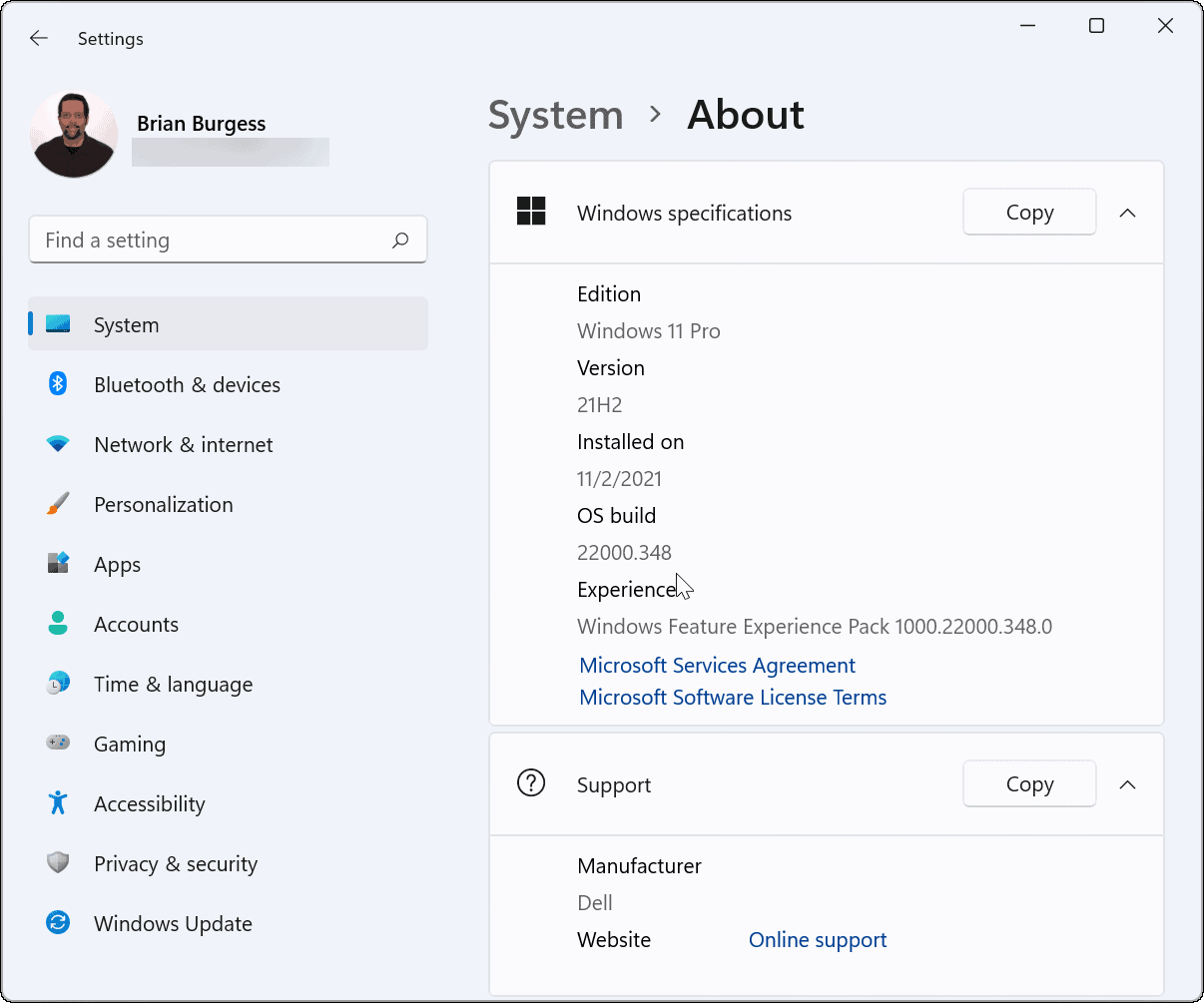 Система Windows 11 О системе