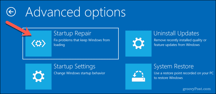 Запуск автоматического восстановления в Windows 10