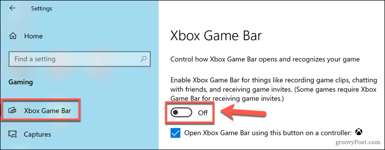 Отключение игровой панели Xbox в Windows 10
