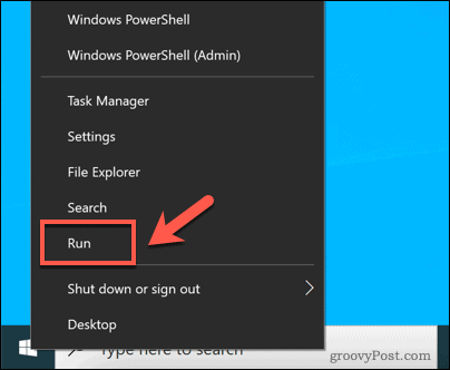 Запустите «Выполнить» в Windows 10.