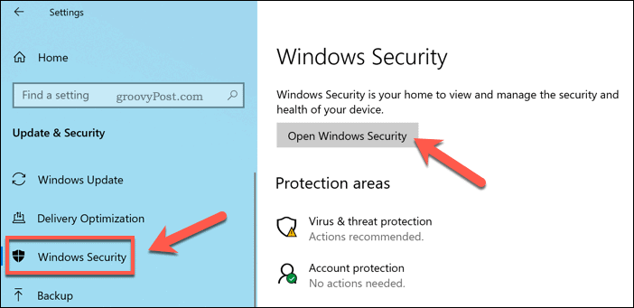 Открытие меню «Безопасность» в Windows.