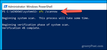 Запуск инструмента SFC в Windows PowerShell