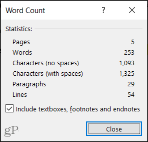 Количество слов в Microsoft Word в Windows