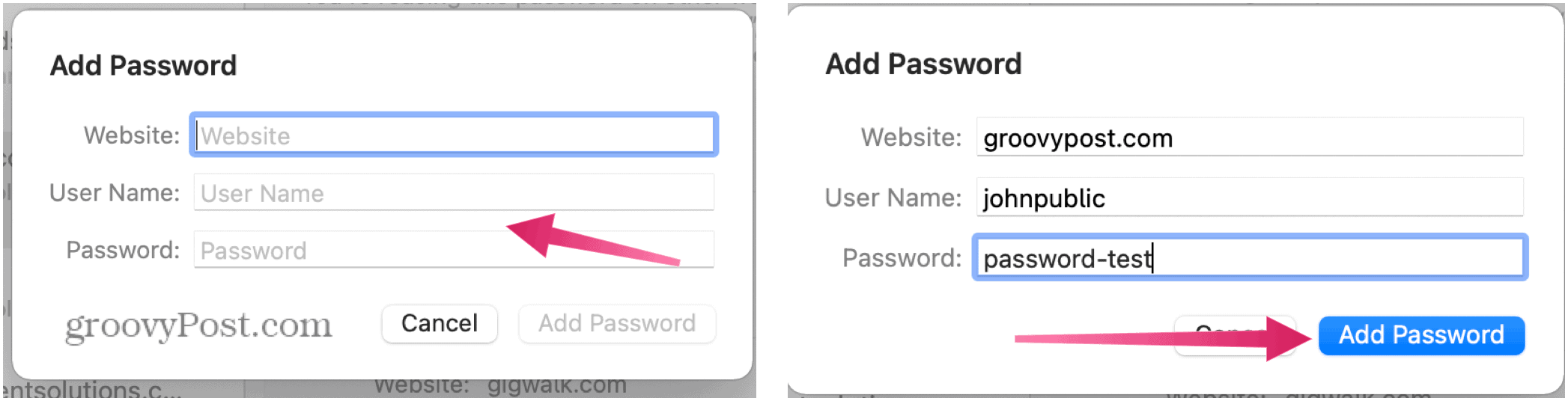 добавить пароль
