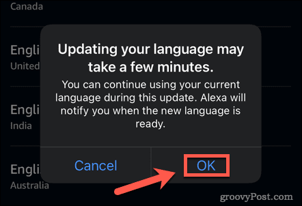 Alexa подтверждает обновление языка
