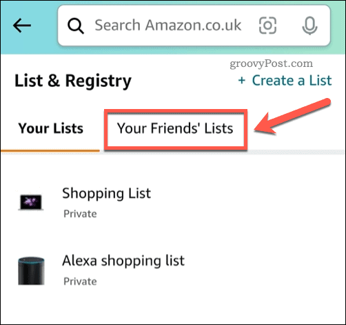 Просмотр списков пожеланий друзей в приложении Amazon