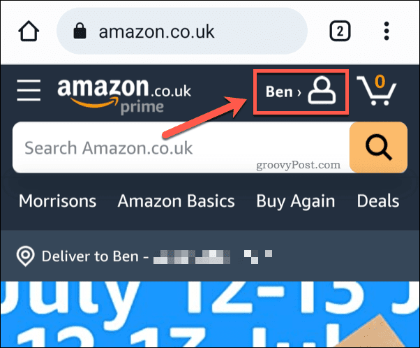 Коснитесь значка профиля Amazon.