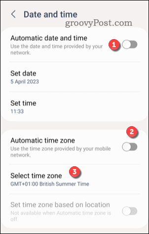 Установите пользовательский часовой пояс на Android