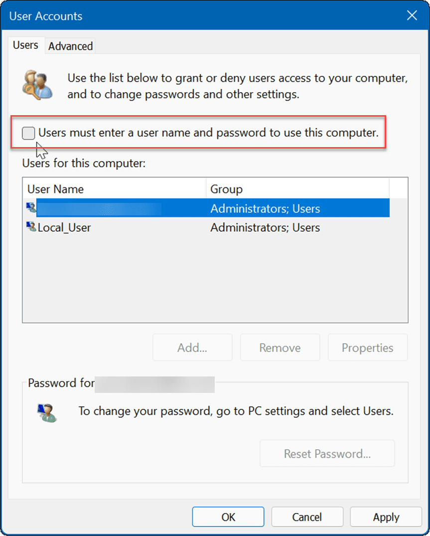автоматический вход в Windows 11