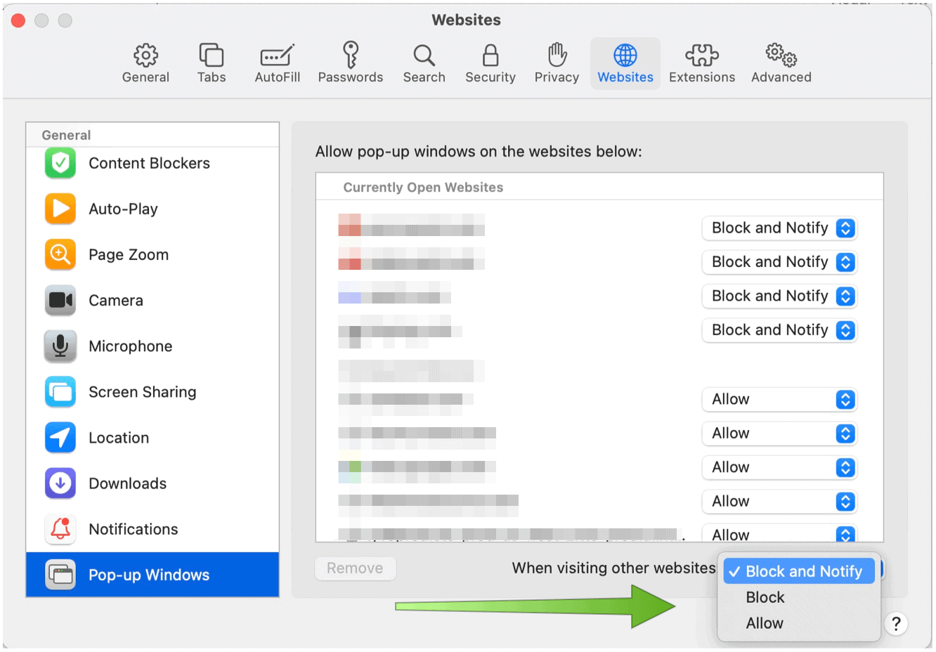 Safari для Mac блокирует всплывающие окна