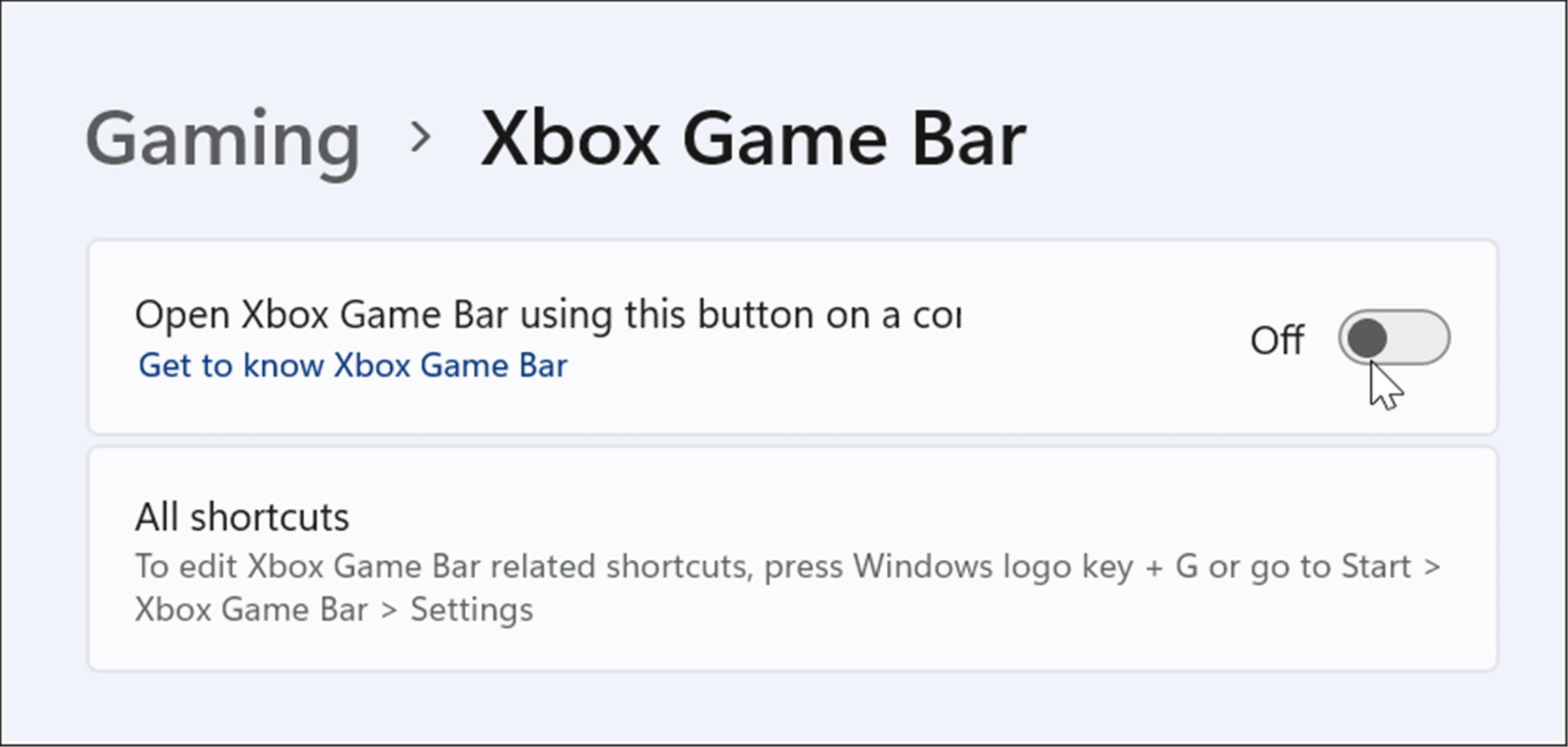 отключить игровую панель xbox в windows