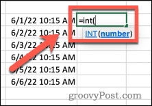 Написание формулы INT в Excel