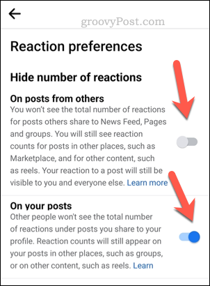 Установите настройки реакции Facebook на мобильном телефоне