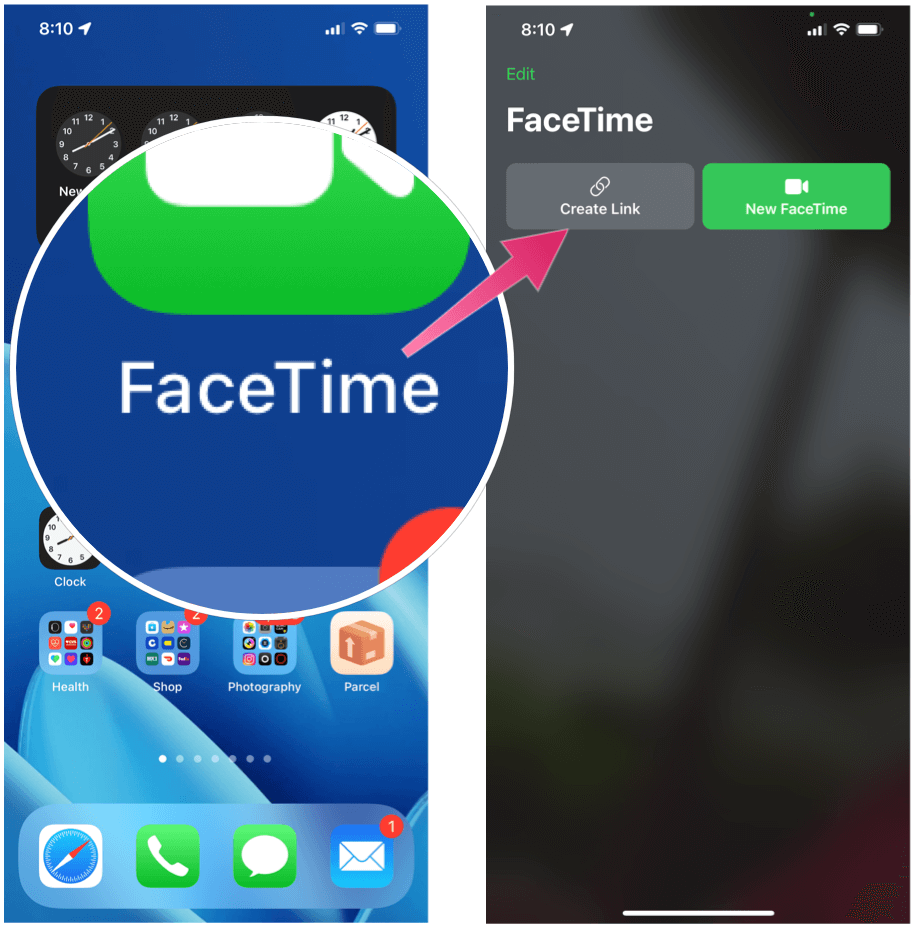 Отправить чат FaceTime Пригласить FaceTime Создать ссылку