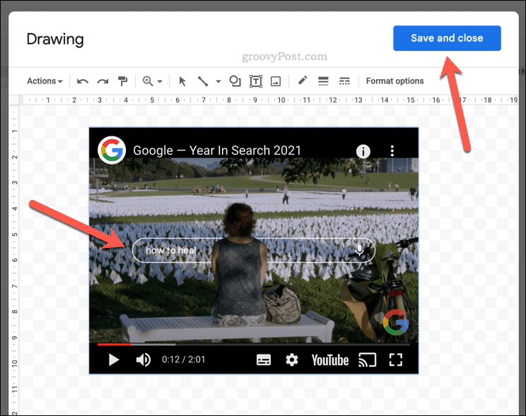 Воспроизведение видео YouTube внутри документа Google Docs
