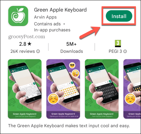 установить клавиатуру зеленого яблока