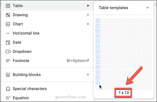 размер таблицы в гугл документах