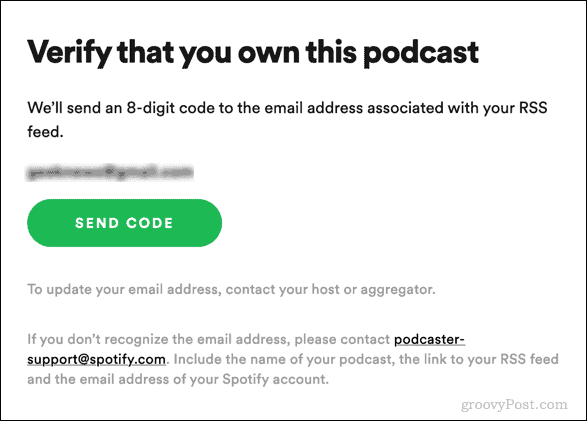 отправить код подтверждения для подкаста Spotify