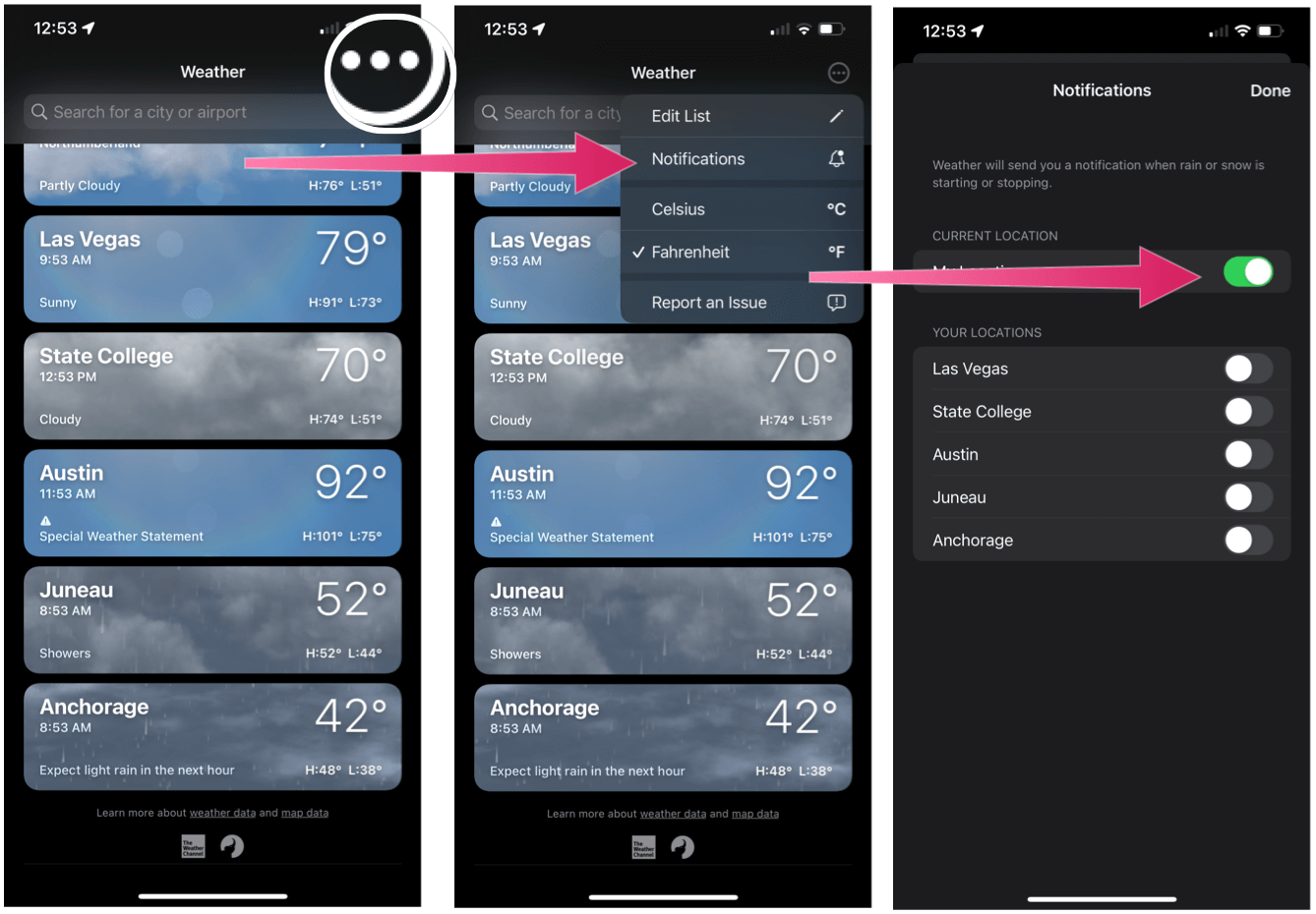 Уведомления о погоде в iOS 15