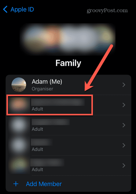 iphone выберите члена семьи