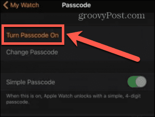 Apple Watch включить пароль