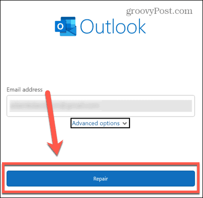 кнопка восстановления Outlook