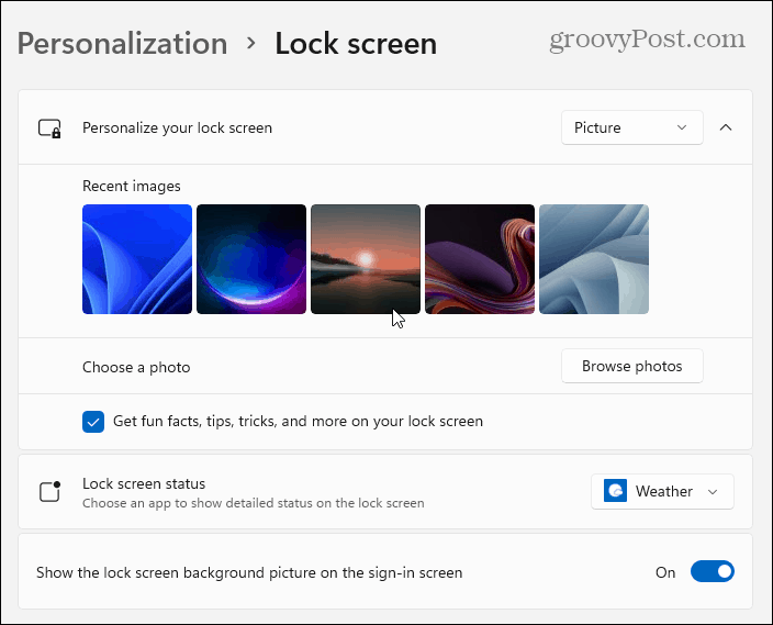 выбрать экран блокировки изображения