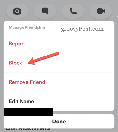 Заблокировать пользователя в Snapchat