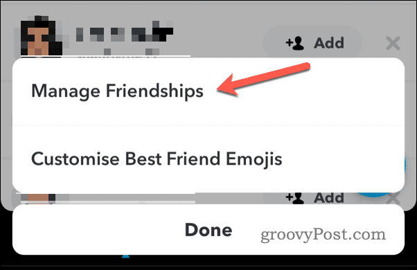 Управление дружбой в Snapchat