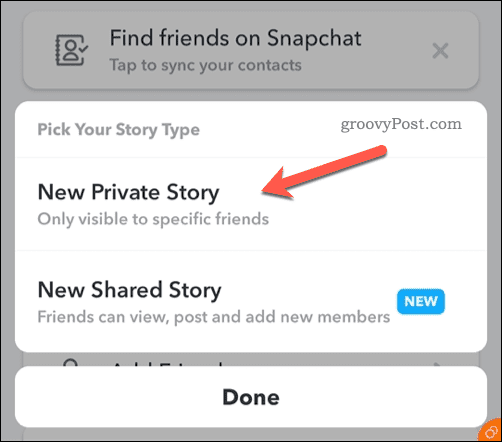 Создайте новую личную историю Snapchat