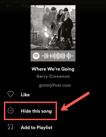 Скрыть песню в Spotify