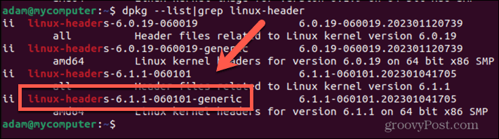 Имя заголовка ядра Ubuntu