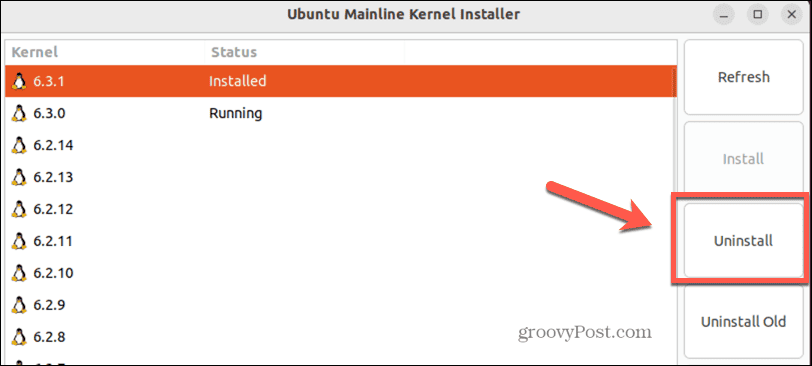 Ubuntu удалить ядро ​​​​в основной ветке