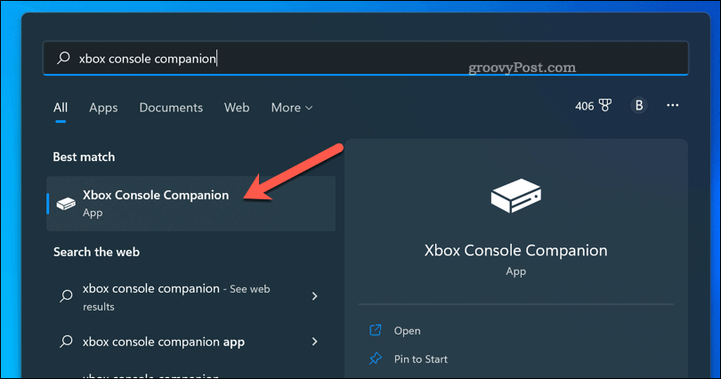 Откройте приложение-компаньон Xbox в Windows 11.