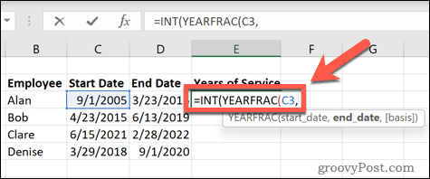 Дата начала формулы Excel yearfrac