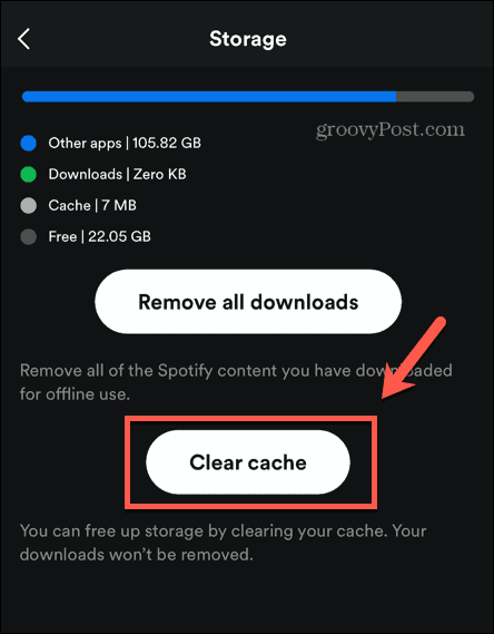кнопка очистки кеша Spotify