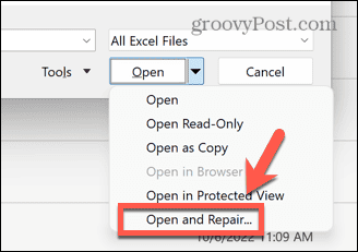 Excel открыть и восстановить документ