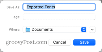 Расположение экспортированных шрифтов Mac